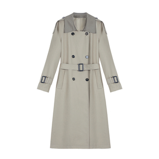 Maven Lin  精致翘楚 经典翻领撞色长款风衣女双排扣廓型大衣外套