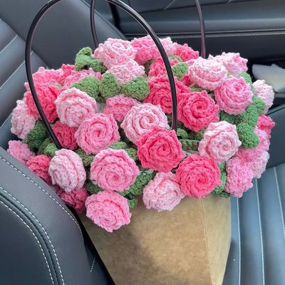 手工编织尖角玫瑰花毯子花束勾针diy材料包毛线钩织花朵毛毯礼物