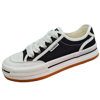 人本开口笑帆布鞋女显瘦宽版厚底