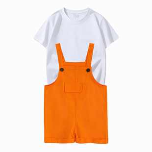 儿童舞蹈服女童幼儿园多巴胺服装吊带裤纯棉彩色背带裤演出服套装