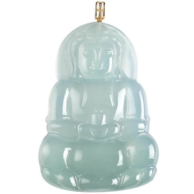 缅甸翡翠冰种18K金观音吊坠正品