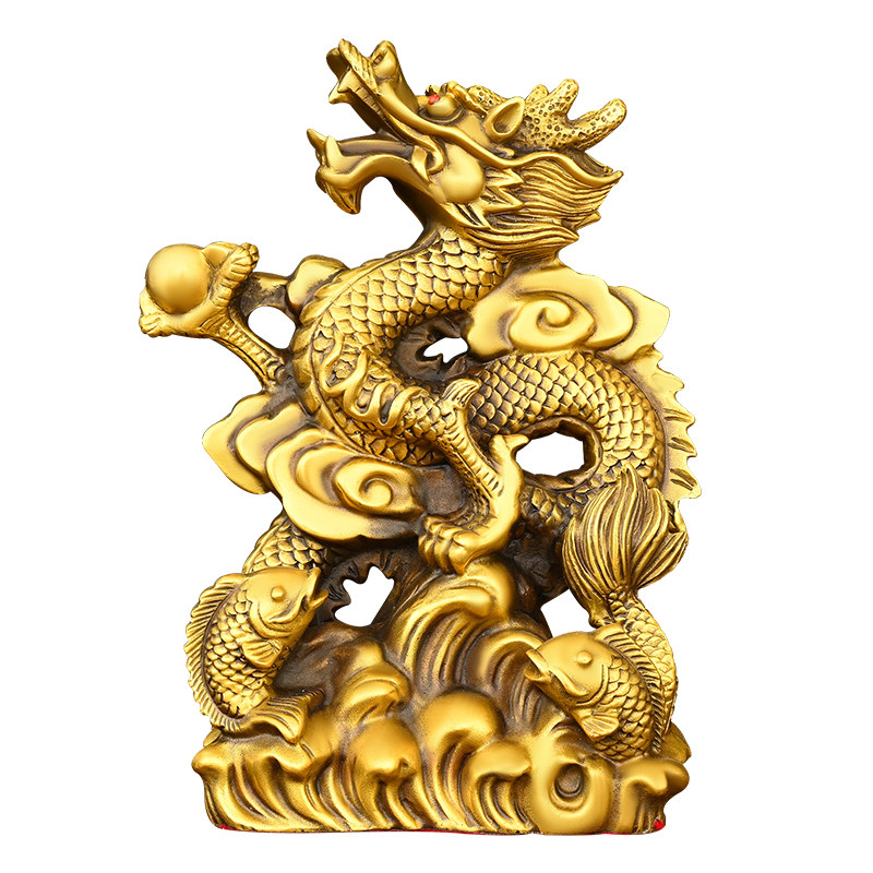 醉芒纯黄铜龙摆件龙腾四海工艺品