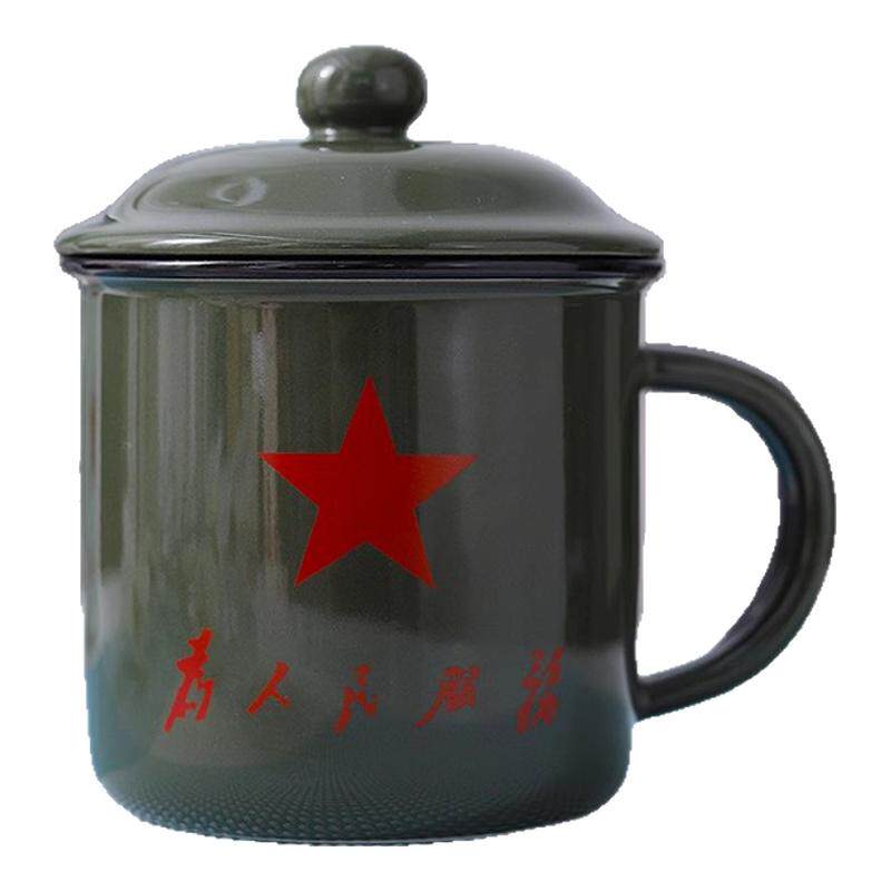 为人民服务军绿色仿搪瓷缸茶缸