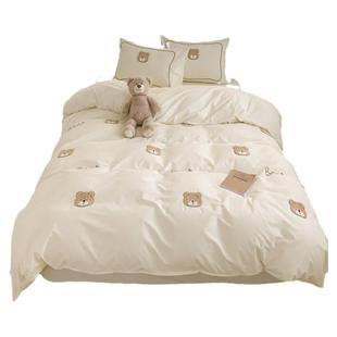 毛巾绣全棉四件套奶白少女心被套水洗纯棉床单可爱床品宿舍三件套