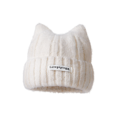 猫耳朵毛线帽大头围女可爱冷帽子