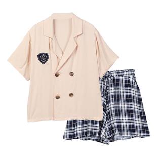 tutuanna家居服套装女 JK学院风双排扣短袖短裤上下套家居服睡衣