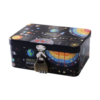 桌面铁盒化妆品收纳盒首饰带锁