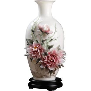 东方泥土新中式手工牡丹大花瓶客厅玄关书房酒店公司会所装饰摆件