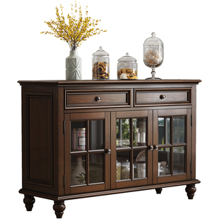 森趣美式实木餐边柜储物柜碗柜茶水柜酒柜厨房白蜡木柜子收纳家具