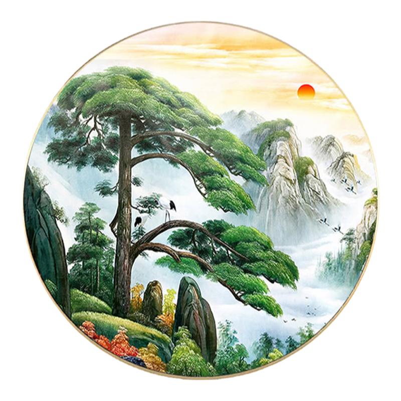 迎客松钻石画方钻圆形满钻十字绣