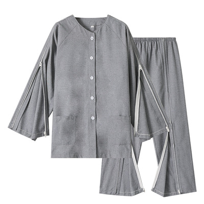 春秋纯棉骨折病人穿的衣服全开式