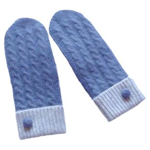 佐贺冬日女兔羊毛双层加厚 针织毛线保暖骑行百搭连指包扣手套