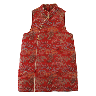 知了童装 新中式古香缎织锦夹棉旗袍马甲女童冬款唐装拜年服55113