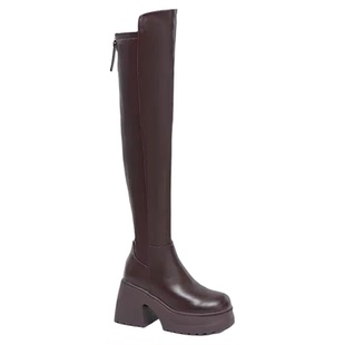 10CM增高跟过膝长靴女款2025新款真皮小个子显瘦显腿长高筒骑士靴