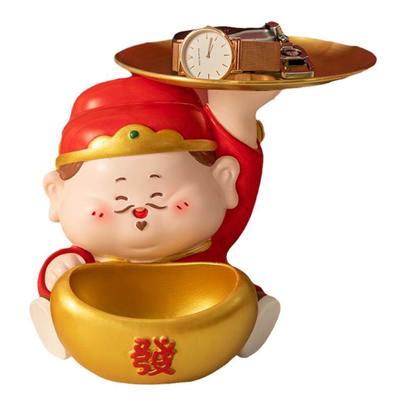 新中式财神入门玄关钥匙托盘摆件