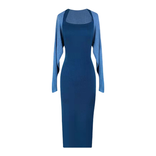 克莱因蓝两件套裙秋季裙装高级感初秋韩系穿搭套装针织蓝色连衣裙