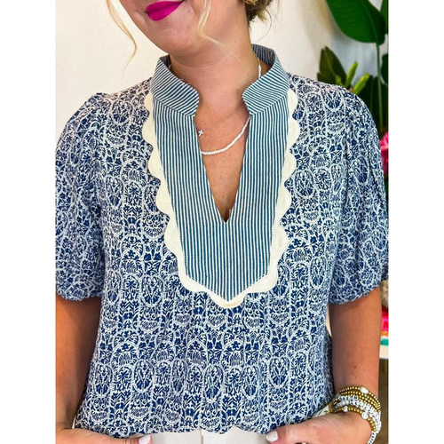 B 18831 V-neck printed chiffon top V 领印花半袖雪纺衫