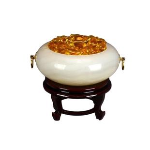 天然黄玉石聚宝盆招财进宝桌面摆件宝客厅博古架装饰公司开业礼品