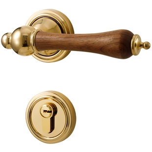 中古风卧室门锁金色室内木门磁吸静音房门锁胡桃木法式复古门把手