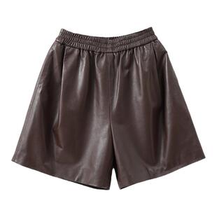 植鞣绵羊皮真皮短裤女高腰宽松时尚阔腿裤中裤外穿2025春秋新款