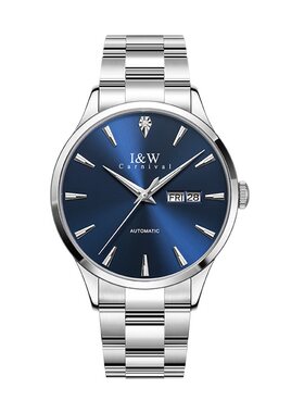I&W 商务双日历全自动机械表50米防水手表男士表七夕生日礼物钢带