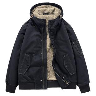 冬装羊羔绒棉服男款加绒加厚飞行夹克棉袄宽松纯棉外套工装棉衣
