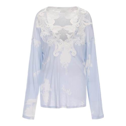 XIAOLI筱李 25春夏新品蓝色蕾丝花边针织长袖罩衫