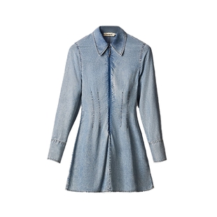 Desigual26春夏新品修身翻领长袖衬衫裙短款女式连衣裙