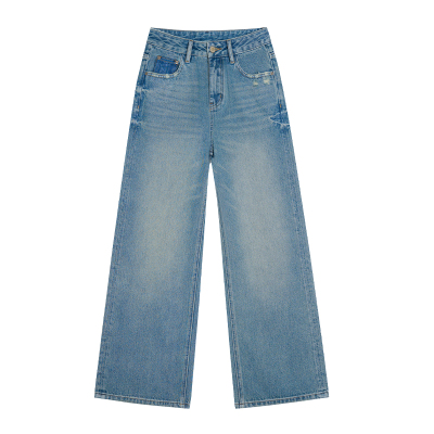 王家有鱼【大姚小姚】小个子早春复古破洞阔腿裤女2026新款牛仔裤