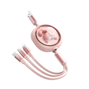 适用苹果8充电数据线三合一华为typec安卓vivo小米oppo三星可爱卡通快充一拖三伸缩充电器短线正品车载防折断