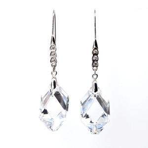 夏季水晶透明白色冰块耳环女长款气质时尚百搭925纯银大耳钩耳坠