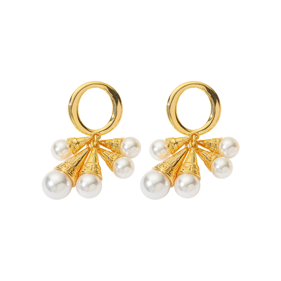 轻度定制时尚金色珍珠银针耳环