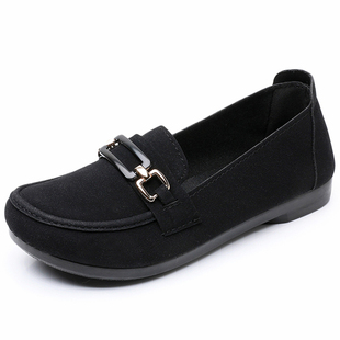 春夏季老北京布鞋女款单鞋软底防滑休闲妈妈鞋黑色上班工作豆豆鞋