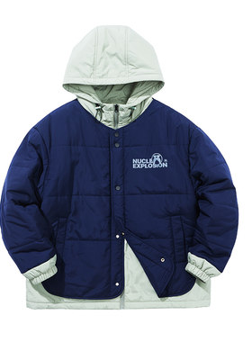 核爆炸冬季潮流假两件连帽薄棉服