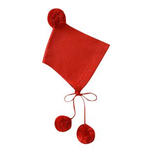 婴儿秋冬红色球球帽婴幼儿宝宝可爱纯棉线精灵帽毛线帽儿童针织帽