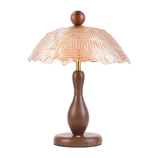 中古充电台灯卧室床头灯实木法式风复古创意彩色玻璃民宿氛围灯