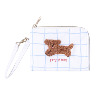 日本进口piccolot伸缩零钱包防丢钥匙卡片拉链小清新狐狸动物刺绣
