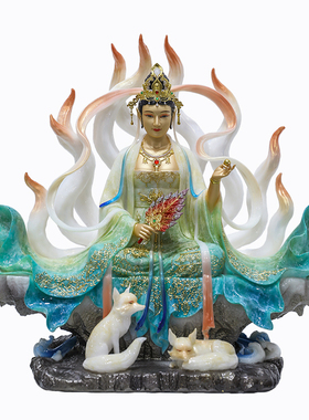 汉白玉九尾娘娘神像佛像供奉摆件九姑娘像白狐像青丘居家招财神像