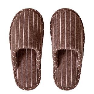 秋冬季家居牛筋底棉拖鞋女士室内情侣家用防滑保暖条纹布艺拖鞋