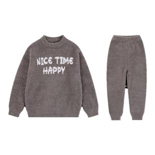 EBAER儿童毛绒睡衣2025新款秋冬男女童加绒保暖加厚家居服套装