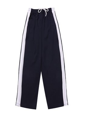 一道杠纯棉夏薄藏青色宽白边校裤