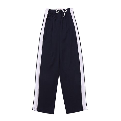 校服裤子一道杠纯棉夏薄藏青色宽白边直筒小学初高中学生运动校裤