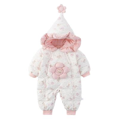 1岁女宝宝羽绒服连帽连体衣