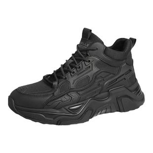 百丽男鞋高帮棉鞋男厚底老爹鞋冬季款黑色运动休闲鞋加绒A0939DD2