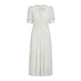 FIVE PLUS连衣裙女复古波点长裙泡泡袖法式桔梗裙女春夏