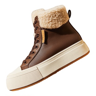Nine West/玖熙通勤羊羔毛翻边高帮帆布鞋女厚底秋冬保暖休闲棉鞋