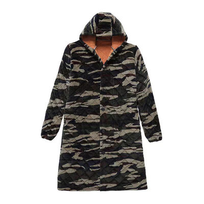 加绒加厚女罩衣大码连帽罩衫厨房围裙中长款冬妈妈装厚外套工作服