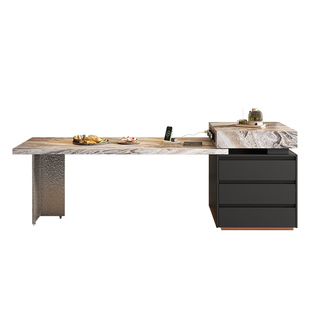 岛台餐桌一体家用岩板现代简约导台小户型厨房家用悬浮高端中岛台