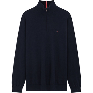 【半拉链立领】Tommy26秋冬新款男装纯棉平纹商务休闲纯色针织衫