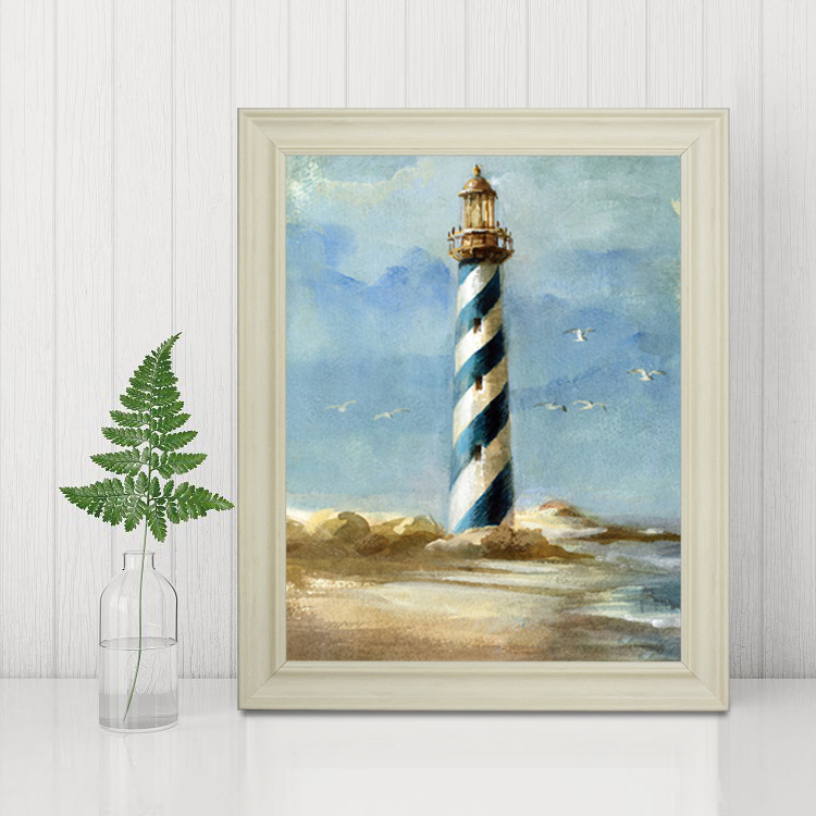 灯塔海景现代客厅挂画 简约沙发背景墙装饰画酒店玄关办公室墙画